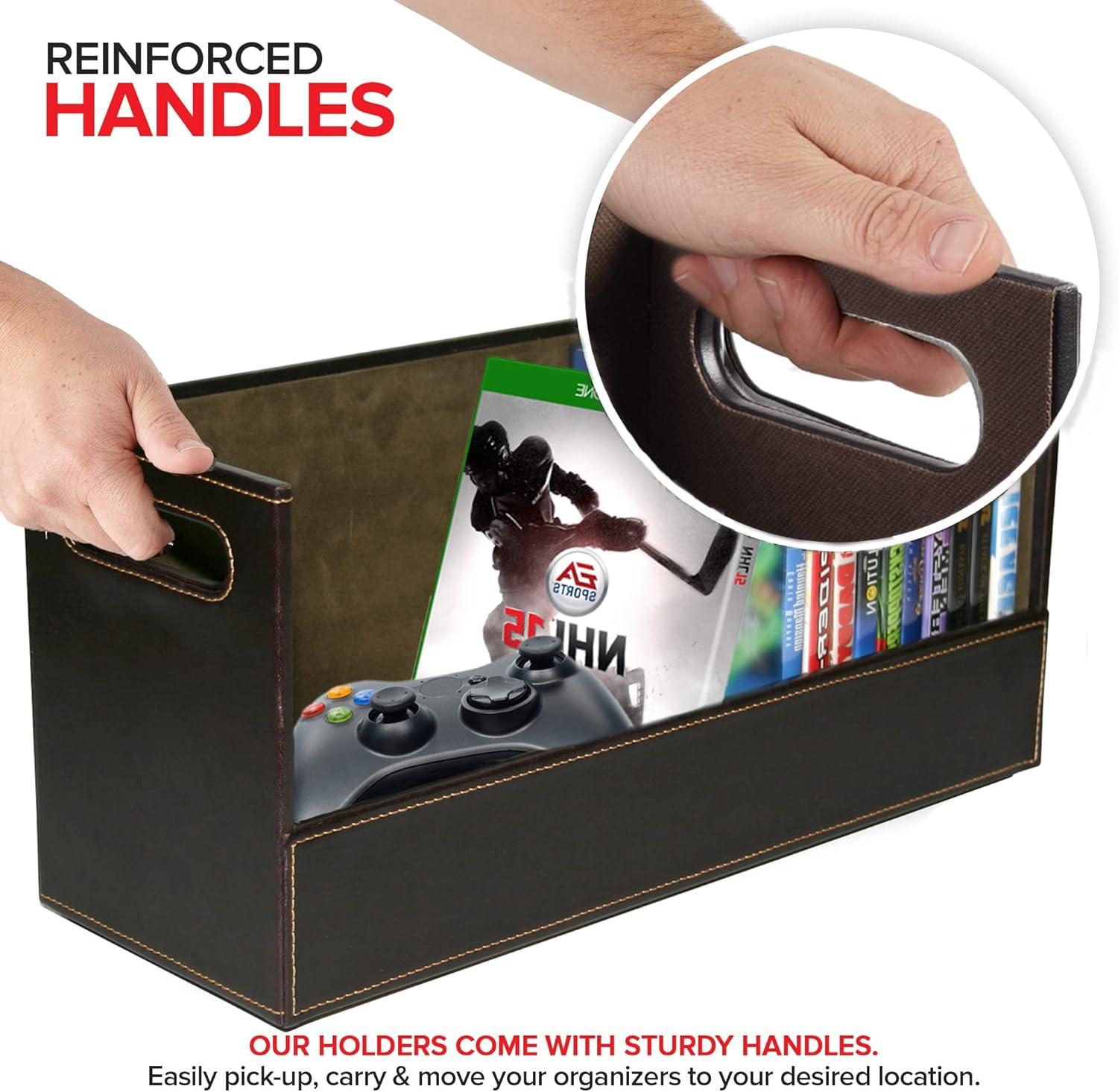imageStock Your Home DVD Storage Box Movie Shelf Organizer for BluRay Video Game Cases CDs VHS Tape Display Stand Disc Holder Can Store Up to 28 DVDs Faux Leather BlackEspresso