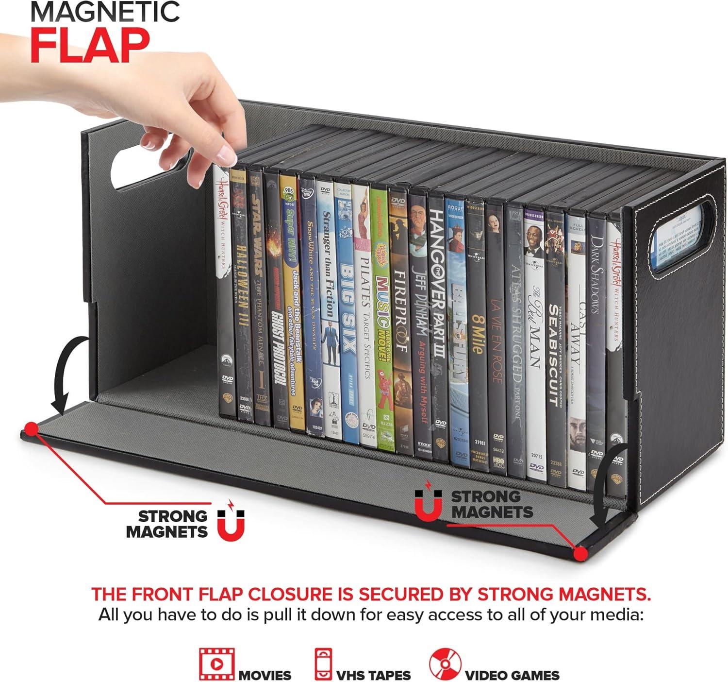 imageStock Your Home DVD Storage Box Movie Shelf Organizer for BluRay Video Game Cases CDs VHS Tape Display Stand Disc Holder Can Store Up to 28 DVDs Faux Leather BlackBlack 6 Pack