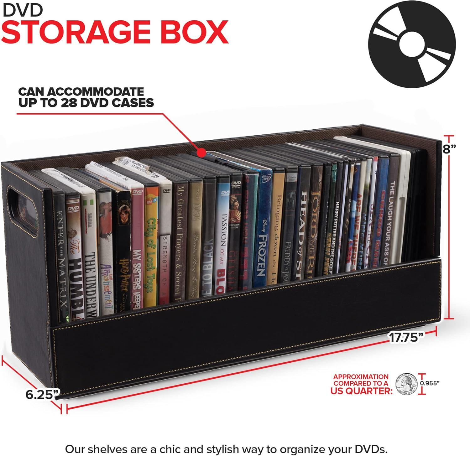 imageStock Your Home DVD Storage Box Movie Shelf Organizer for BluRay Video Game Cases CDs VHS Tape Display Stand Disc Holder Can Store Up to 28 DVDs Faux Leather BlackEspresso