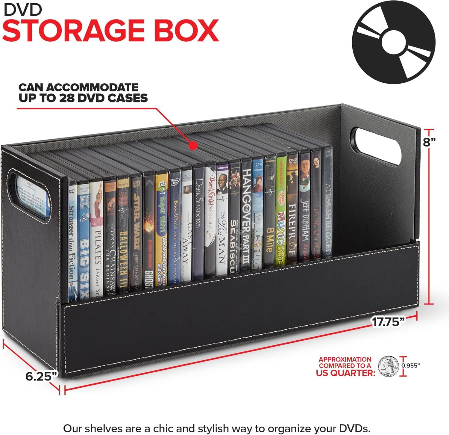 imageStock Your Home DVD Storage Box Movie Shelf Organizer for BluRay Video Game Cases CDs VHS Tape Display Stand Disc Holder Can Store Up to 28 DVDs Faux Leather BlackBlack 6 Pack