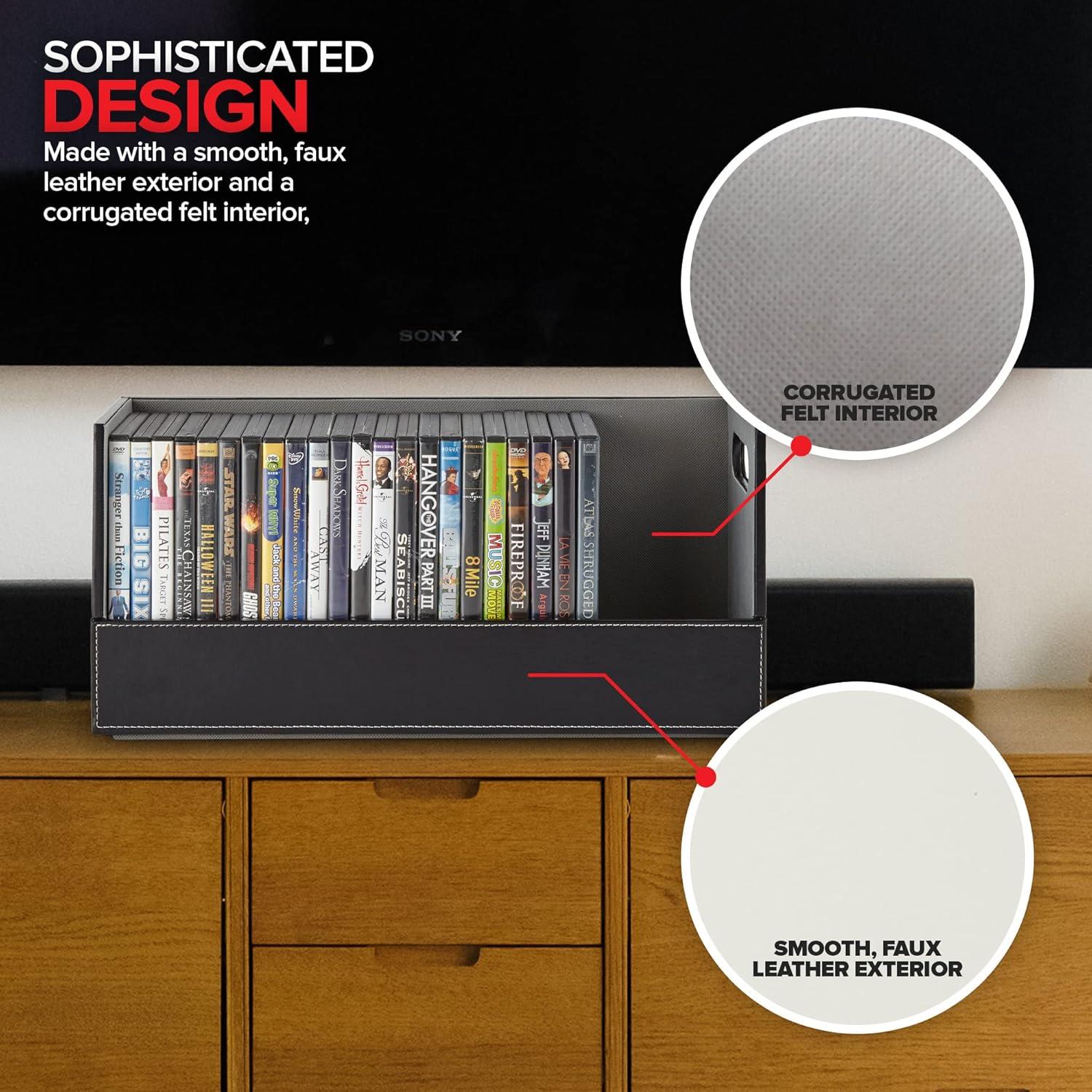 imageStock Your Home DVD Storage Box Movie Shelf Organizer for BluRay Video Game Cases CDs VHS Tape Display Stand Disc Holder Can Store Up to 28 DVDs Faux Leather BlackBlack