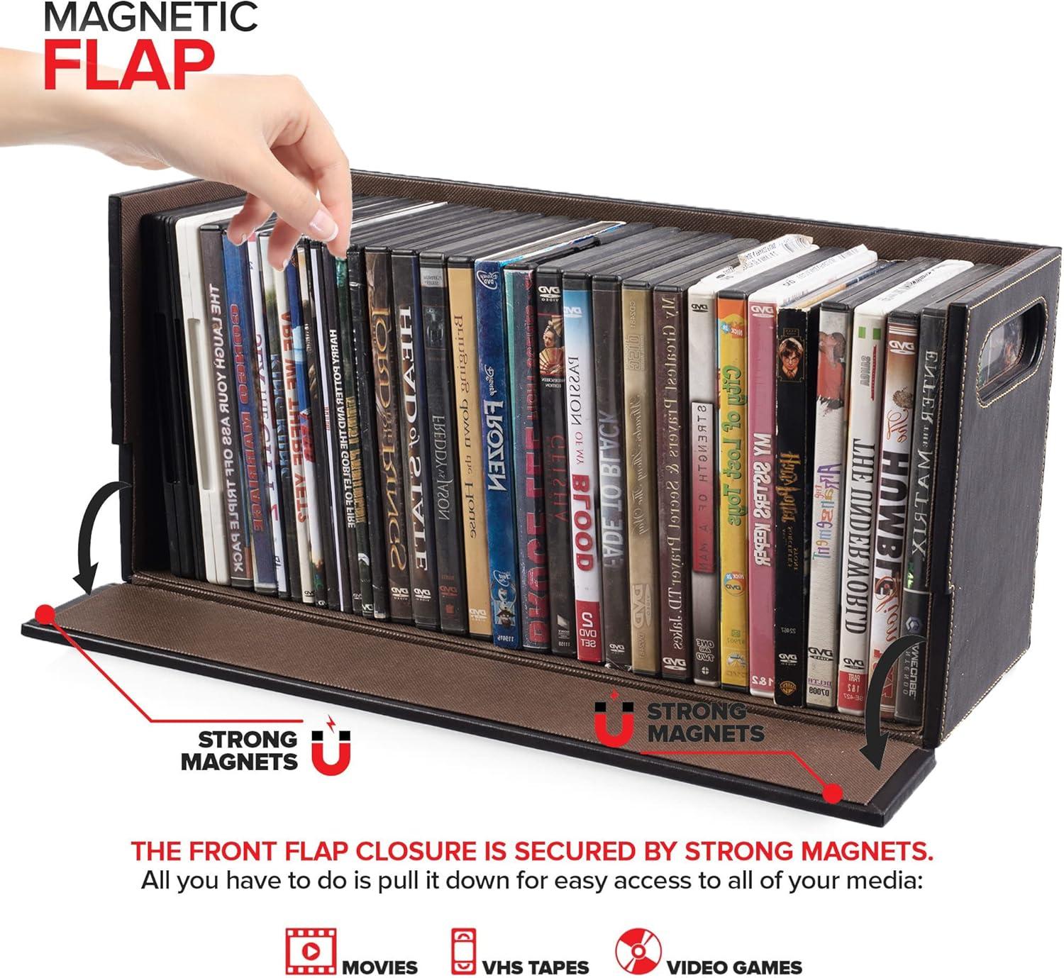 imageStock Your Home DVD Storage Box Movie Shelf Organizer for BluRay Video Game Cases CDs VHS Tape Display Stand Disc Holder Can Store Up to 28 DVDs Faux Leather BlackEspresso