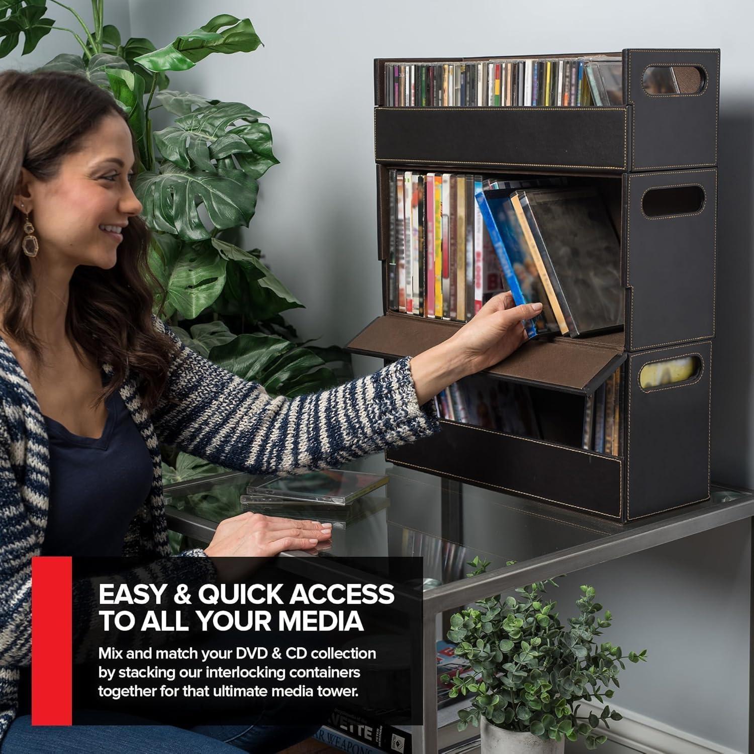 imageStock Your Home DVD Storage Box Movie Shelf Organizer for BluRay Video Game Cases CDs VHS Tape Display Stand Disc Holder Can Store Up to 28 DVDs Faux Leather BlackDVD CD Combo 3 Pack