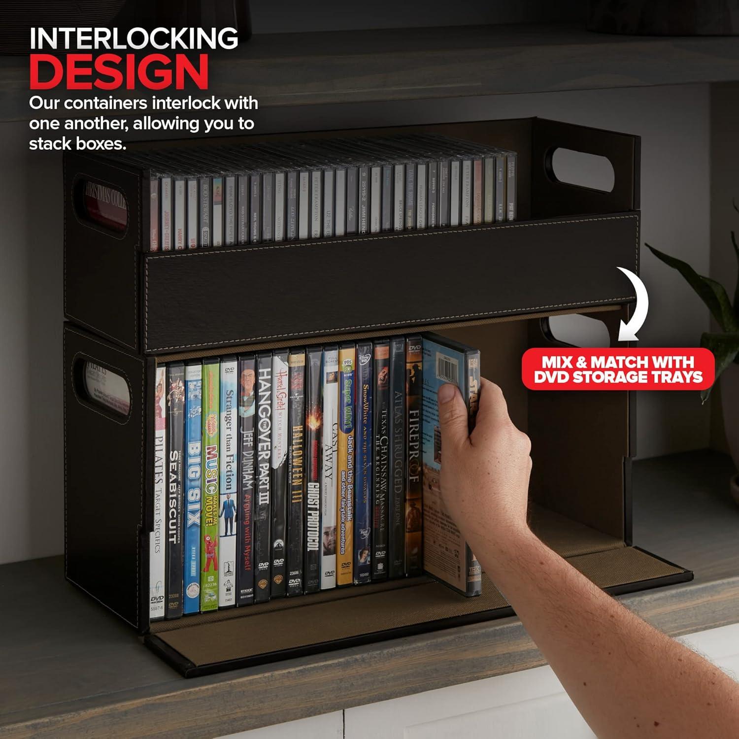 imageStock Your Home DVD Storage Box Movie Shelf Organizer for BluRay Video Game Cases CDs VHS Tape Display Stand Disc Holder Can Store Up to 28 DVDs Faux Leather BlackEspresso