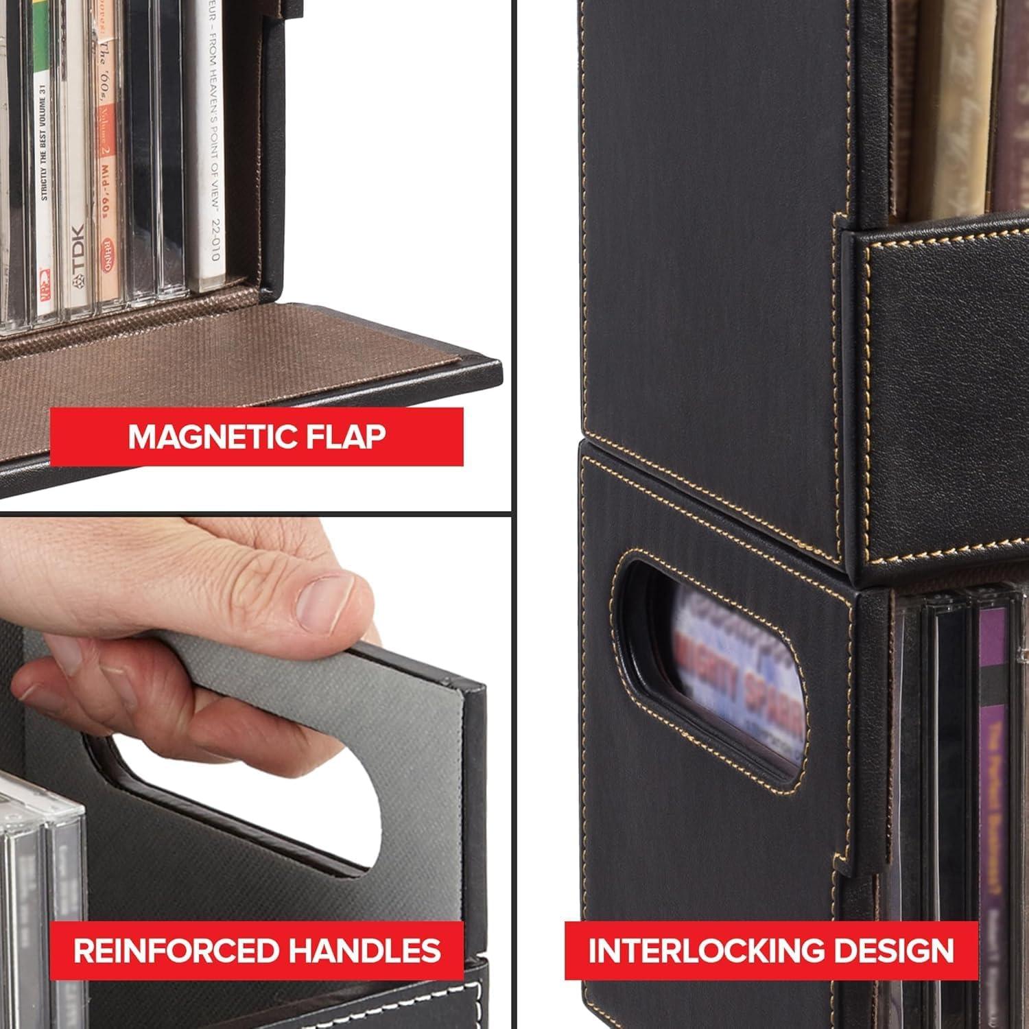 imageStock Your Home DVD Storage Box Movie Shelf Organizer for BluRay Video Game Cases CDs VHS Tape Display Stand Disc Holder Can Store Up to 28 DVDs Faux Leather BlackDVD CD Combo 3 Pack