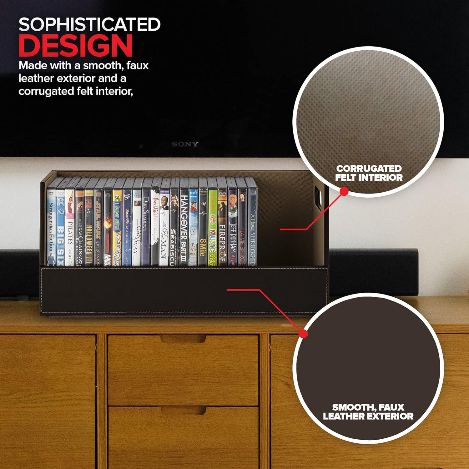 imageStock Your Home DVD Storage Box Movie Shelf Organizer for BluRay Video Game Cases CDs VHS Tape Display Stand Disc Holder Can Store Up to 28 DVDs Faux Leather BlackEspresso