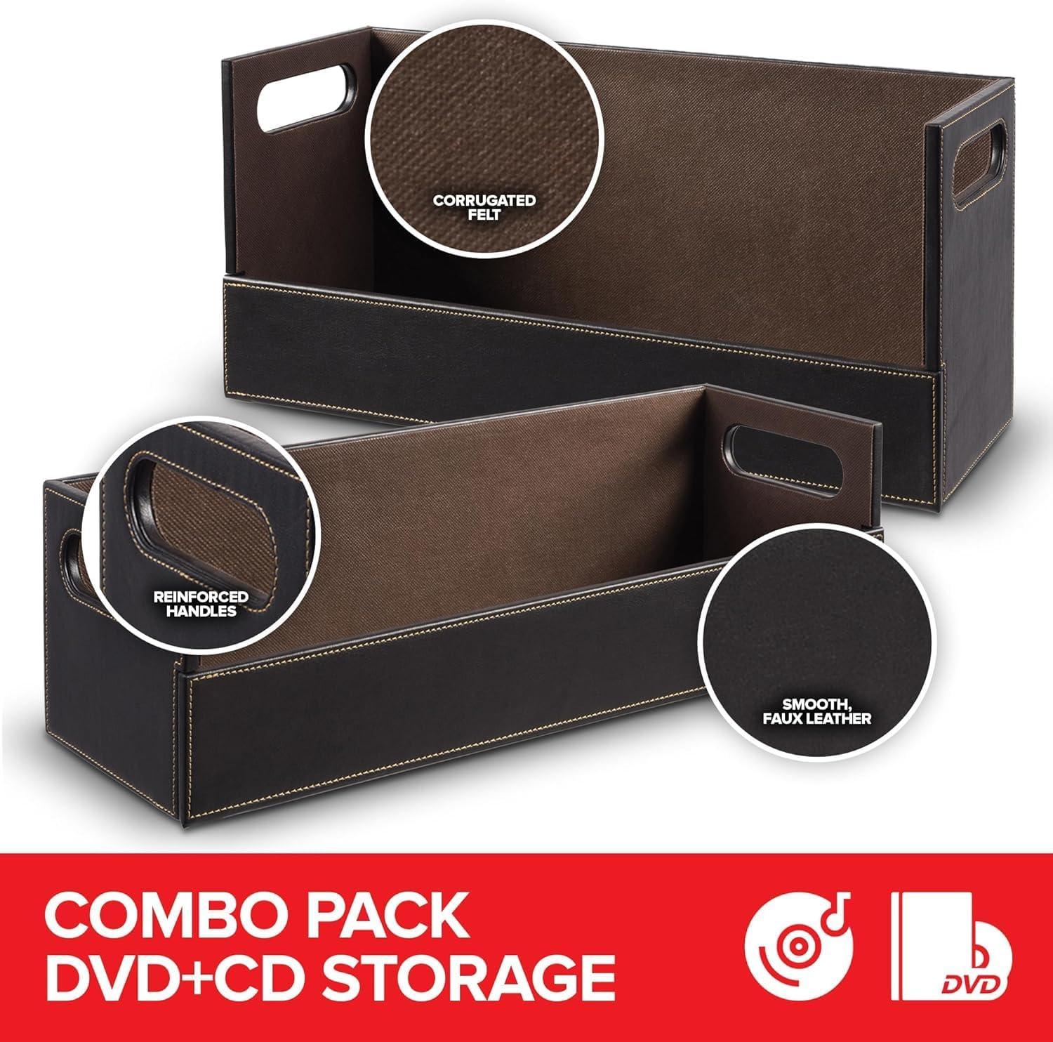 imageStock Your Home DVD Storage Box Movie Shelf Organizer for BluRay Video Game Cases CDs VHS Tape Display Stand Disc Holder Can Store Up to 28 DVDs Faux Leather BlackDVD CD Combo 3 Pack