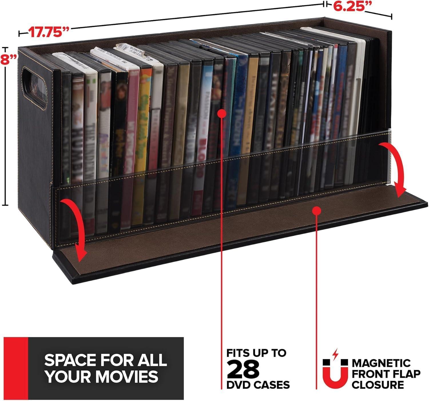 imageStock Your Home DVD Storage Box Movie Shelf Organizer for BluRay Video Game Cases CDs VHS Tape Display Stand Disc Holder Can Store Up to 28 DVDs Faux Leather BlackDVD CD Combo 3 Pack