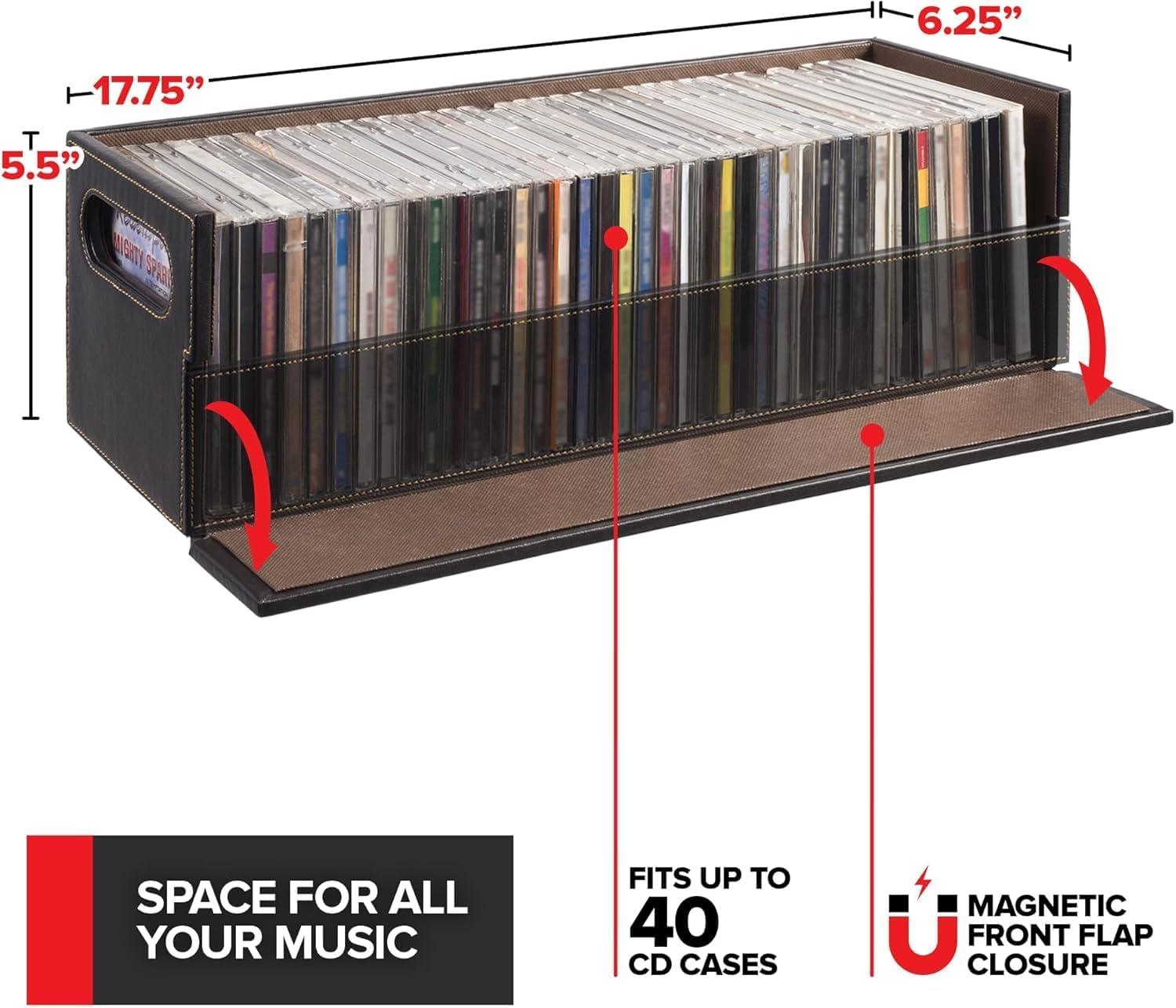 imageStock Your Home DVD Storage Box Movie Shelf Organizer for BluRay Video Game Cases CDs VHS Tape Display Stand Disc Holder Can Store Up to 28 DVDs Faux Leather BlackDVD CD Combo 3 Pack