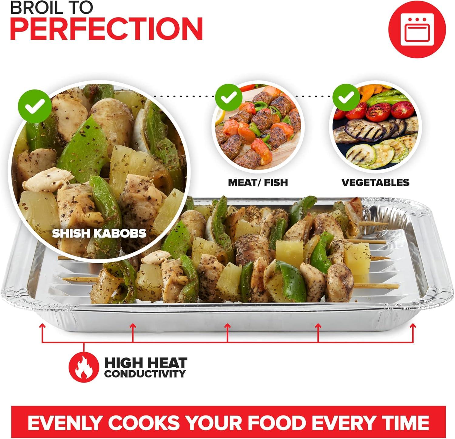 imageStock Your Home Disposable Aluminum Foil Broiler Pan for Oven 25 Pack Sheet Pans for Grilling Roasting Rack Trays with Ribbed Surface for BBQ GrillLike Texture