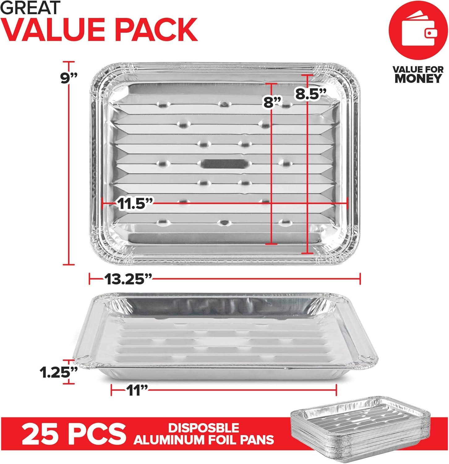imageStock Your Home Disposable Aluminum Foil Broiler Pan for Oven 25 Pack Sheet Pans for Grilling Roasting Rack Trays with Ribbed Surface for BBQ GrillLike Texture