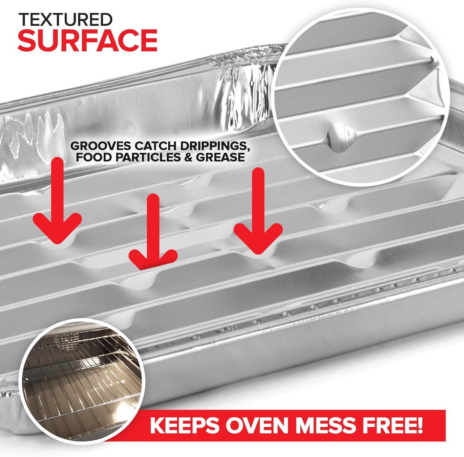 imageStock Your Home Disposable Aluminum Foil Broiler Pan for Oven 25 Pack Sheet Pans for Grilling Roasting Rack Trays with Ribbed Surface for BBQ GrillLike Texture