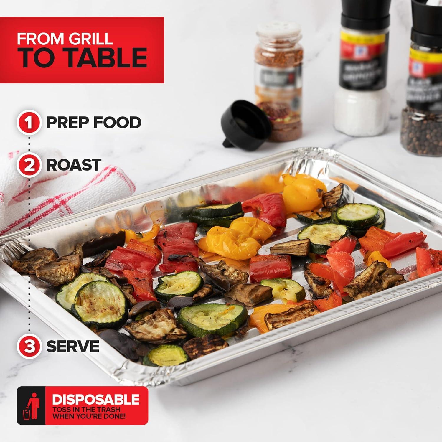 imageStock Your Home Disposable Aluminum Foil Broiler Pan for Oven 25 Pack Sheet Pans for Grilling Roasting Rack Trays with Ribbed Surface for BBQ GrillLike Texture