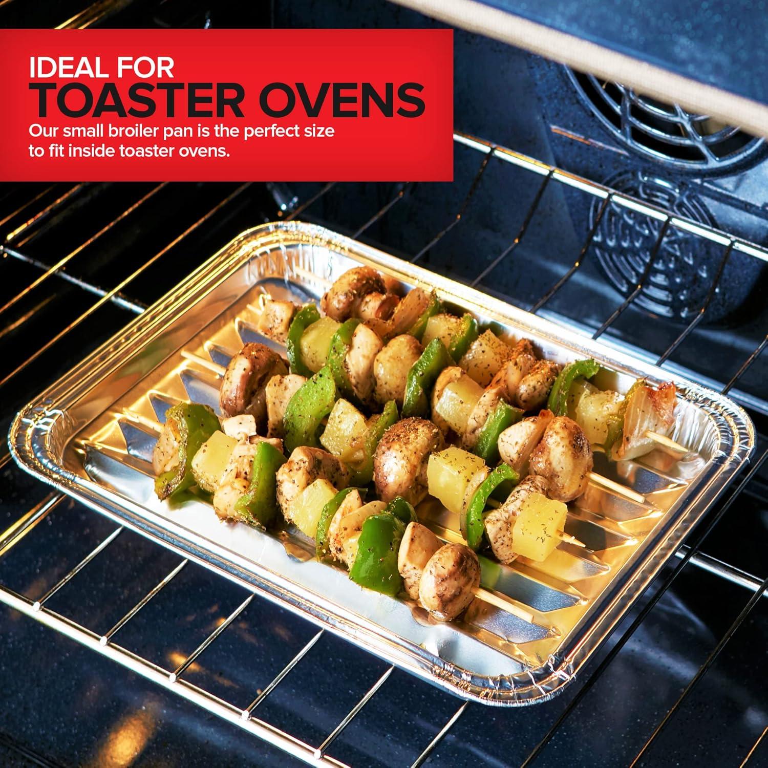 imageStock Your Home Disposable Aluminum Foil Broiler Pan for Oven 25 Pack Sheet Pans for Grilling Roasting Rack Trays with Ribbed Surface for BBQ GrillLike Texture
