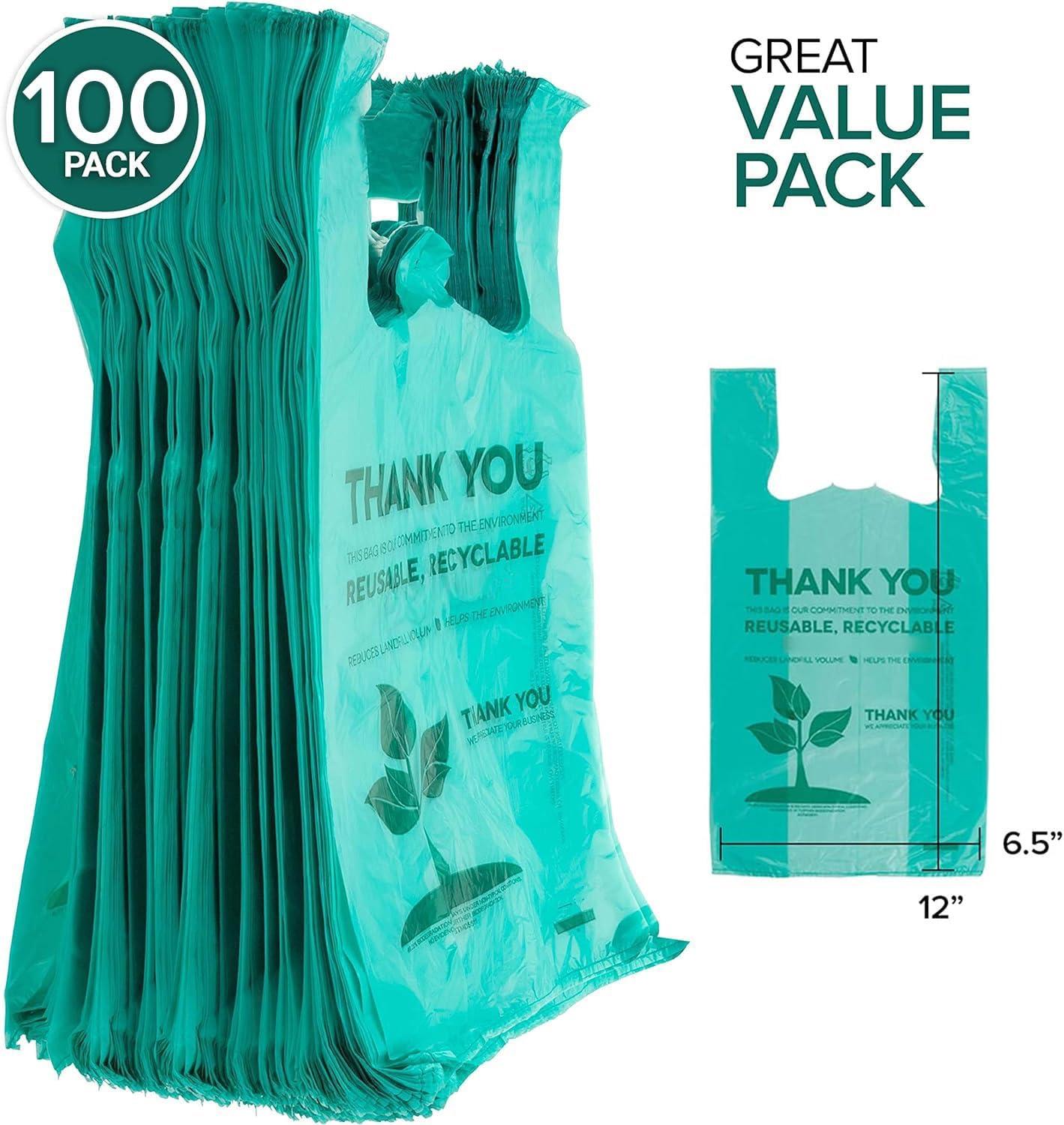 imageStock Your Home Eco Grocery Bags Disposable TShirt Thank You Bag with Handles for Supermarket Groceries Produce Shopping100 Count