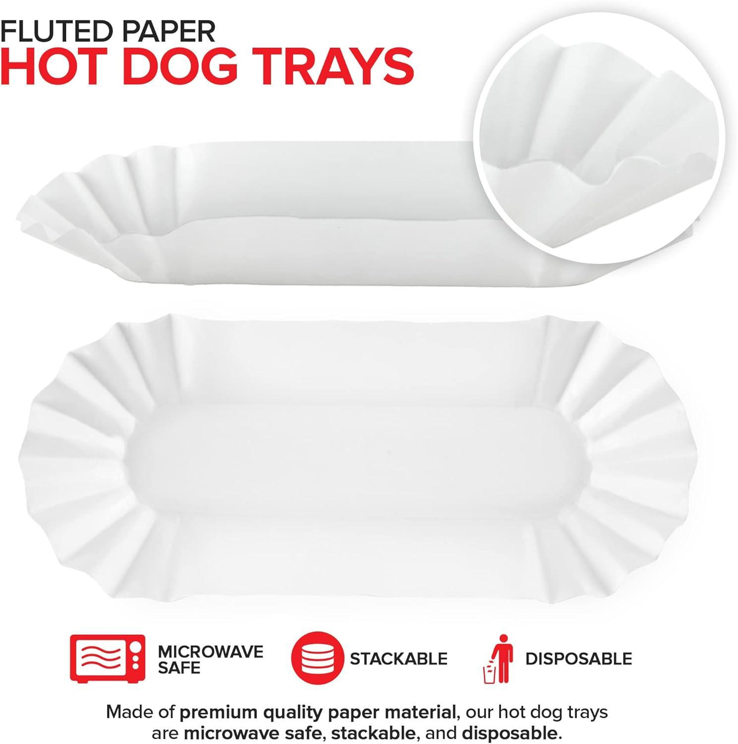 imageStock Your Home Fluted Hot Dog Trays 500 Pack 6 Fluted Paper Hot Dog Liners Disposable White Hot Dog Wrappers Rectangular Food Trays for ToGo Orders Takeout Concessions Stands Festivals100 Count