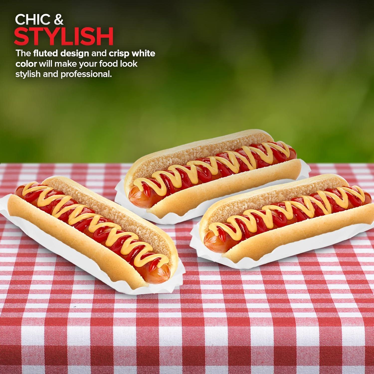 imageStock Your Home Fluted Hot Dog Trays 500 Pack 6 Fluted Paper Hot Dog Liners Disposable White Hot Dog Wrappers Rectangular Food Trays for ToGo Orders Takeout Concessions Stands Festivals500 Count