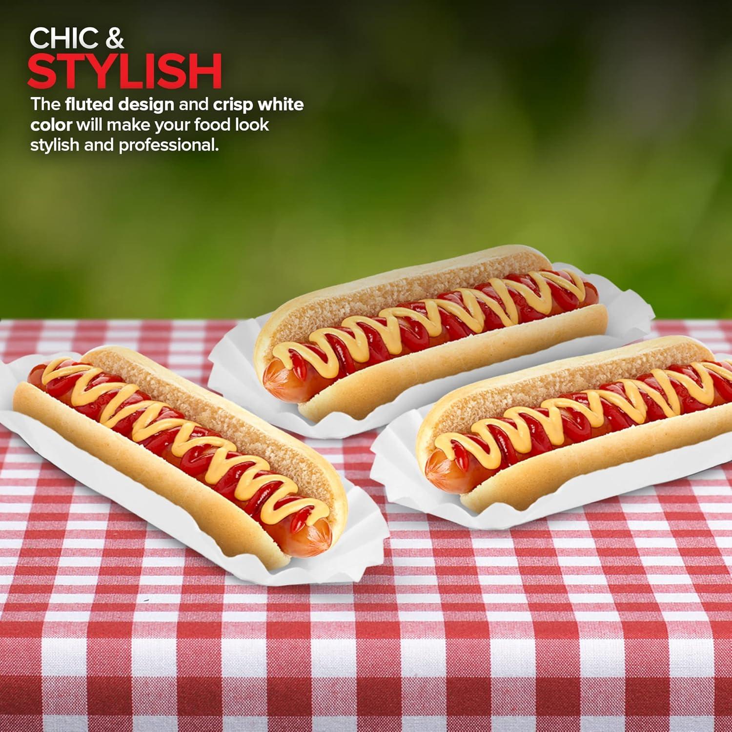 imageStock Your Home Fluted Hot Dog Trays 500 Pack 6 Fluted Paper Hot Dog Liners Disposable White Hot Dog Wrappers Rectangular Food Trays for ToGo Orders Takeout Concessions Stands Festivals100 Count