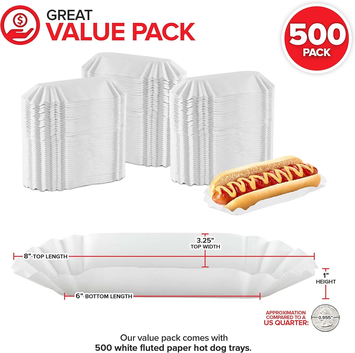 imageStock Your Home Fluted Hot Dog Trays 500 Pack 6 Fluted Paper Hot Dog Liners Disposable White Hot Dog Wrappers Rectangular Food Trays for ToGo Orders Takeout Concessions Stands Festivals500 Count