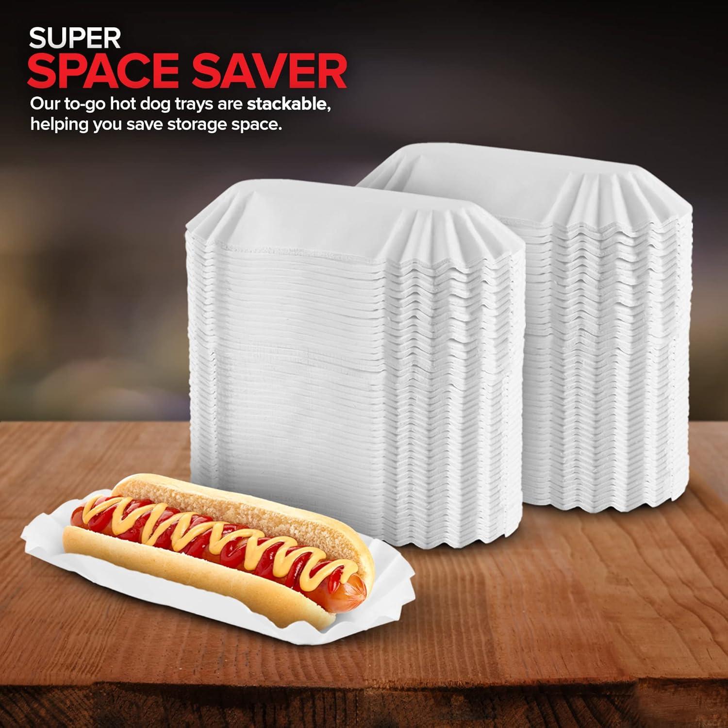 imageStock Your Home Fluted Hot Dog Trays 500 Pack 6 Fluted Paper Hot Dog Liners Disposable White Hot Dog Wrappers Rectangular Food Trays for ToGo Orders Takeout Concessions Stands Festivals100 Count