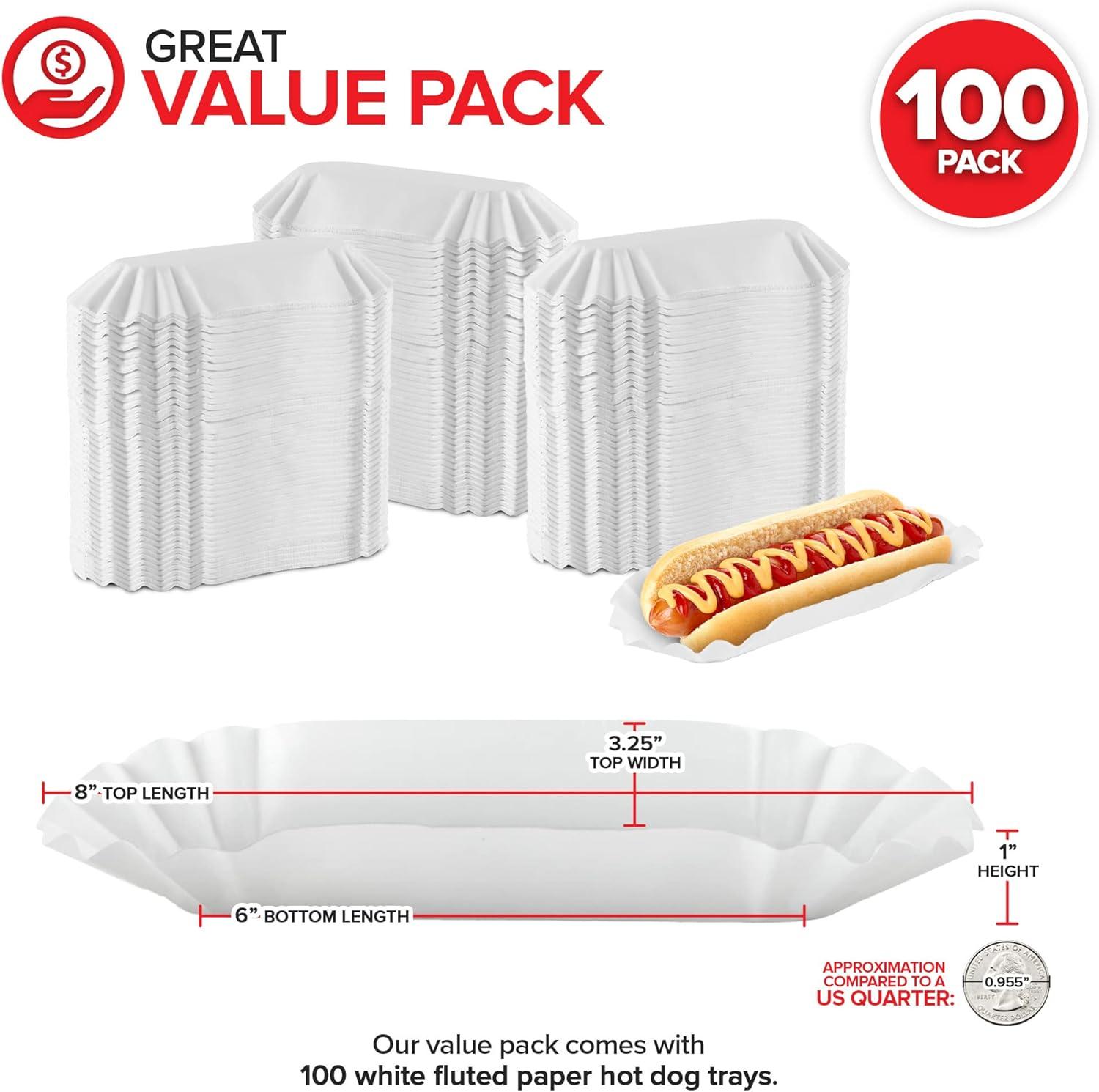 imageStock Your Home Fluted Hot Dog Trays 500 Pack 6 Fluted Paper Hot Dog Liners Disposable White Hot Dog Wrappers Rectangular Food Trays for ToGo Orders Takeout Concessions Stands Festivals100 Count