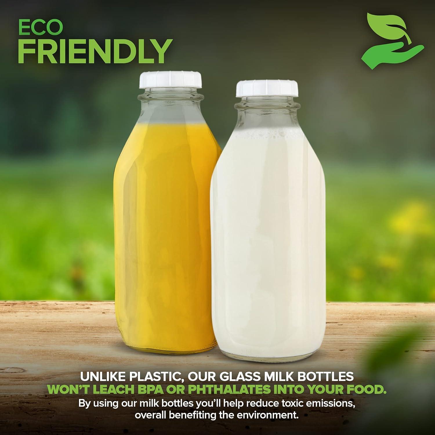 imageStock Your Home Half Gallon Glass Milk Bottle with Lid 3 Pack 64 Oz Jugs and 6 White Caps Reusable Food Grade Milk Container for Refrigerator Bottles for Juice Oat or Plant Milks Water Honey32 oz