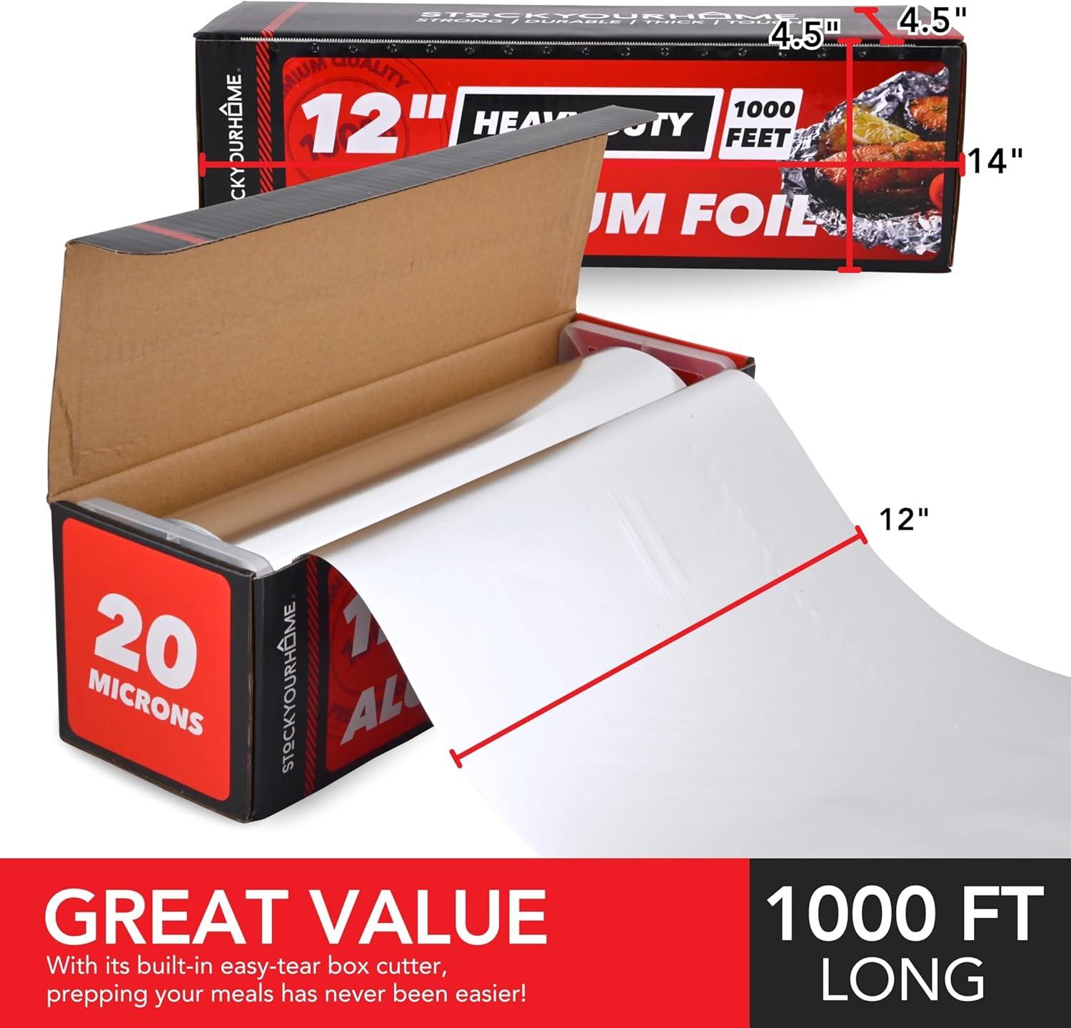 imageStock Your Home Heavy Duty Aluminum Foil Roll 300 FT x 12 Inches Wide Aluminum Foil Heavy Duty Rolls Heavy Duty Foil with Easy Tear Dispenser Premium Tinfoil Roll to Wrap amp Store Food Silver1000 Feet