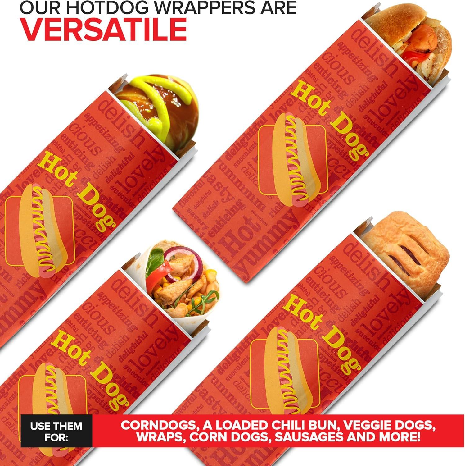 imageStock Your Home Hot Dog Wrappers Foil Laminated Paper 200 Pack Grease Resistant Red Hot Dog Sleeves Foil Bulk Hot Dog Bags for Carnival Themed Party Food Cart Concession Standats Grubhub