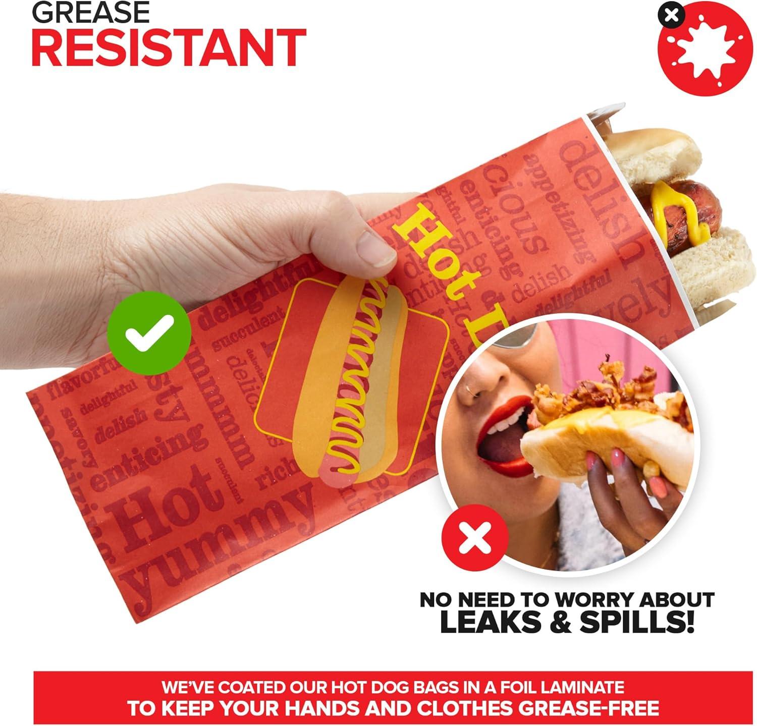 imageStock Your Home Hot Dog Wrappers Foil Laminated Paper 200 Pack Grease Resistant Red Hot Dog Sleeves Foil Bulk Hot Dog Bags for Carnival Themed Party Food Cart Concession Standats Grubhub