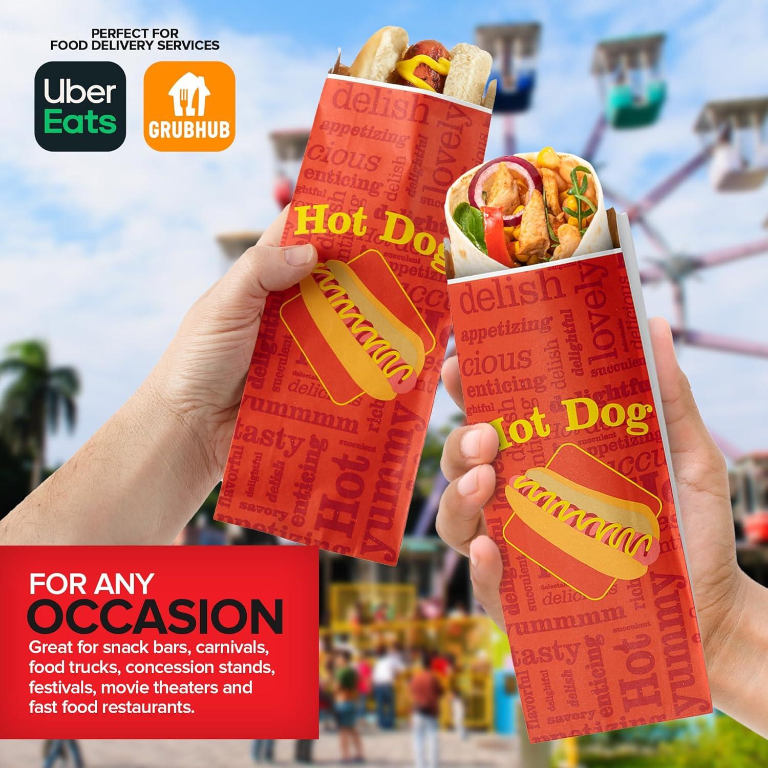 imageStock Your Home Hot Dog Wrappers Foil Laminated Paper 200 Pack Grease Resistant Red Hot Dog Sleeves Foil Bulk Hot Dog Bags for Carnival Themed Party Food Cart Concession Standats Grubhub