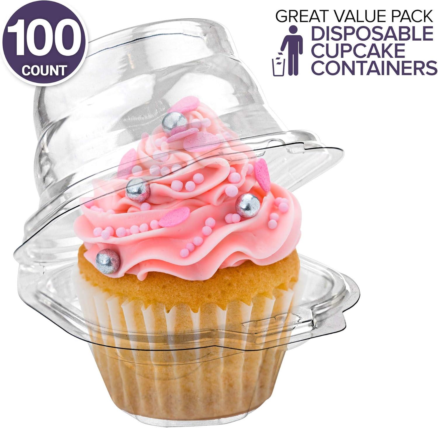 imageStock Your Home Individual Cupcake Containers 50 Pack Cupcake Holder with Lid Plastic Single Cupcake Container Muffin Container Stackable BPA Free100 Count