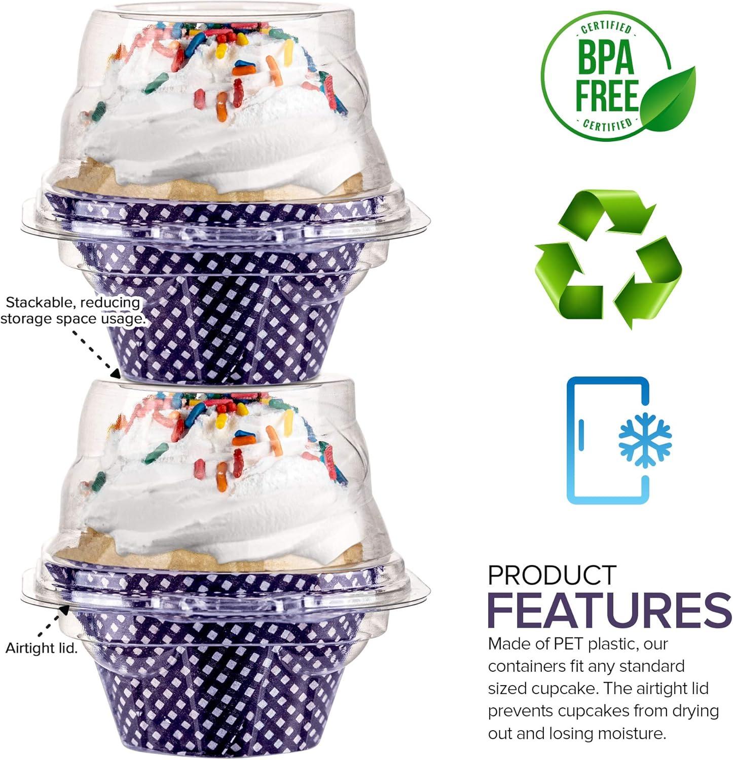 imageStock Your Home Individual Cupcake Containers 50 Pack Cupcake Holder with Lid Plastic Single Cupcake Container Muffin Container Stackable BPA Free1500 Count