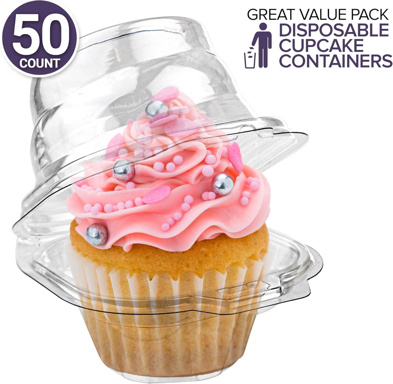imageStock Your Home Individual Cupcake Containers 50 Pack Cupcake Holder with Lid Plastic Single Cupcake Container Muffin Container Stackable BPA Free50 Count
