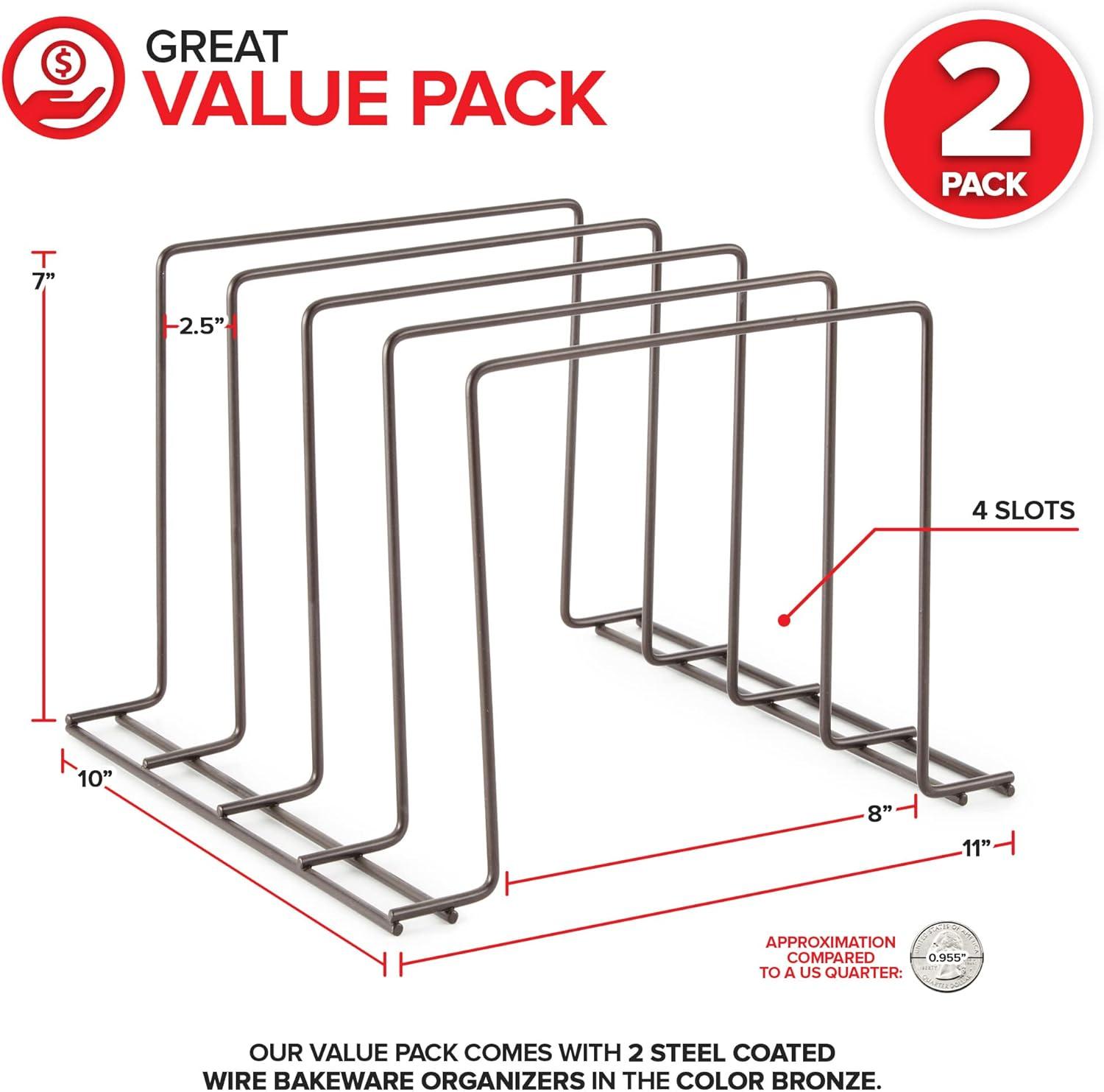 imageStock Your Home Kitchen Cabinet Organizer Bronze 2 Pack Steel Baking Sheet Holder with 4 Slots for Cabinet Bakeware Organizer Divider for Cutting Boards Pot Lids Pan Lids Cookie SheetsDark Bronze
