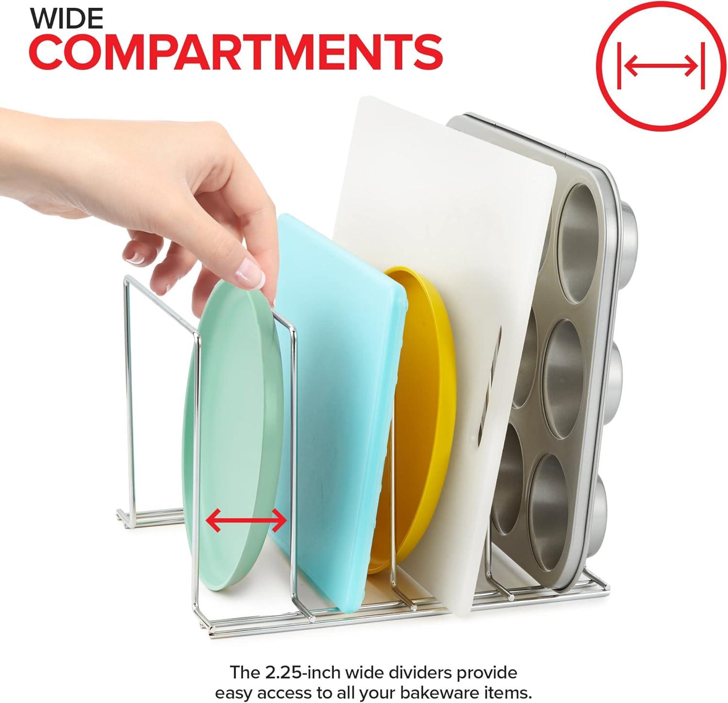 imageStock Your Home Kitchen Cabinet Organizer Bronze 2 Pack Steel Baking Sheet Holder with 4 Slots for Cabinet Bakeware Organizer Divider for Cutting Boards Pot Lids Pan Lids Cookie SheetsChrome