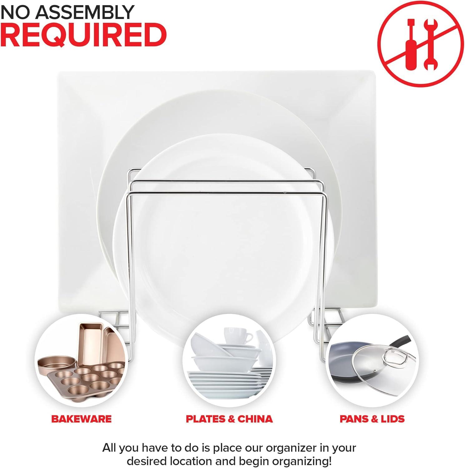 imageStock Your Home Kitchen Cabinet Organizer Bronze 2 Pack Steel Baking Sheet Holder with 4 Slots for Cabinet Bakeware Organizer Divider for Cutting Boards Pot Lids Pan Lids Cookie SheetsChrome