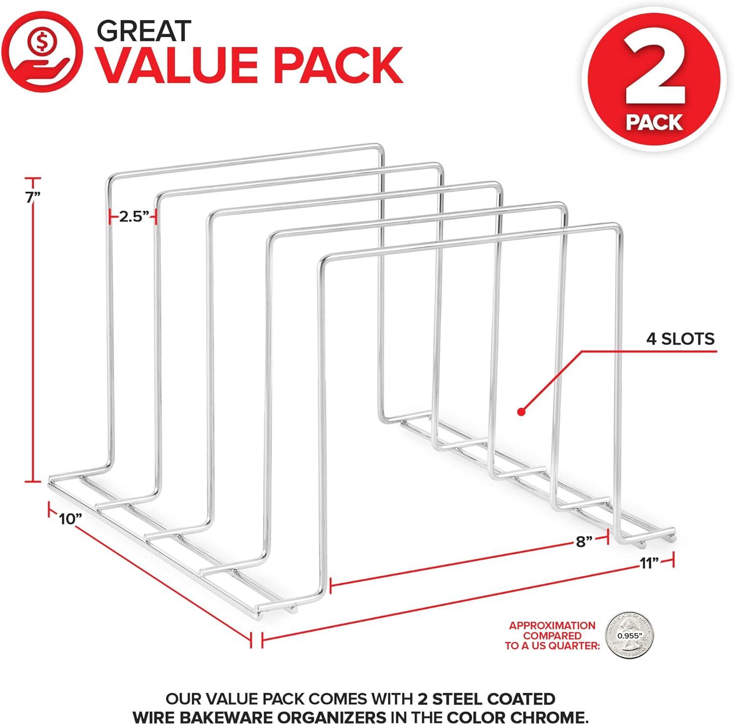 imageStock Your Home Kitchen Cabinet Organizer Bronze 2 Pack Steel Baking Sheet Holder with 4 Slots for Cabinet Bakeware Organizer Divider for Cutting Boards Pot Lids Pan Lids Cookie SheetsChrome