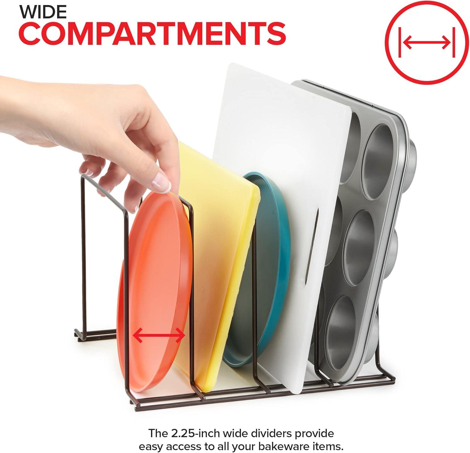imageStock Your Home Kitchen Cabinet Organizer Bronze 2 Pack Steel Baking Sheet Holder with 4 Slots for Cabinet Bakeware Organizer Divider for Cutting Boards Pot Lids Pan Lids Cookie SheetsDark Bronze