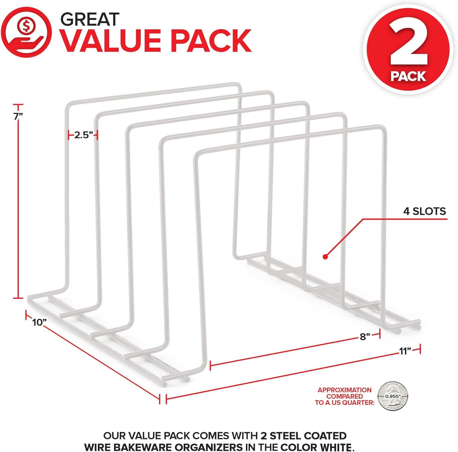 imageStock Your Home Kitchen Cabinet Organizer Bronze 2 Pack Steel Baking Sheet Holder with 4 Slots for Cabinet Bakeware Organizer Divider for Cutting Boards Pot Lids Pan Lids Cookie SheetsWhite