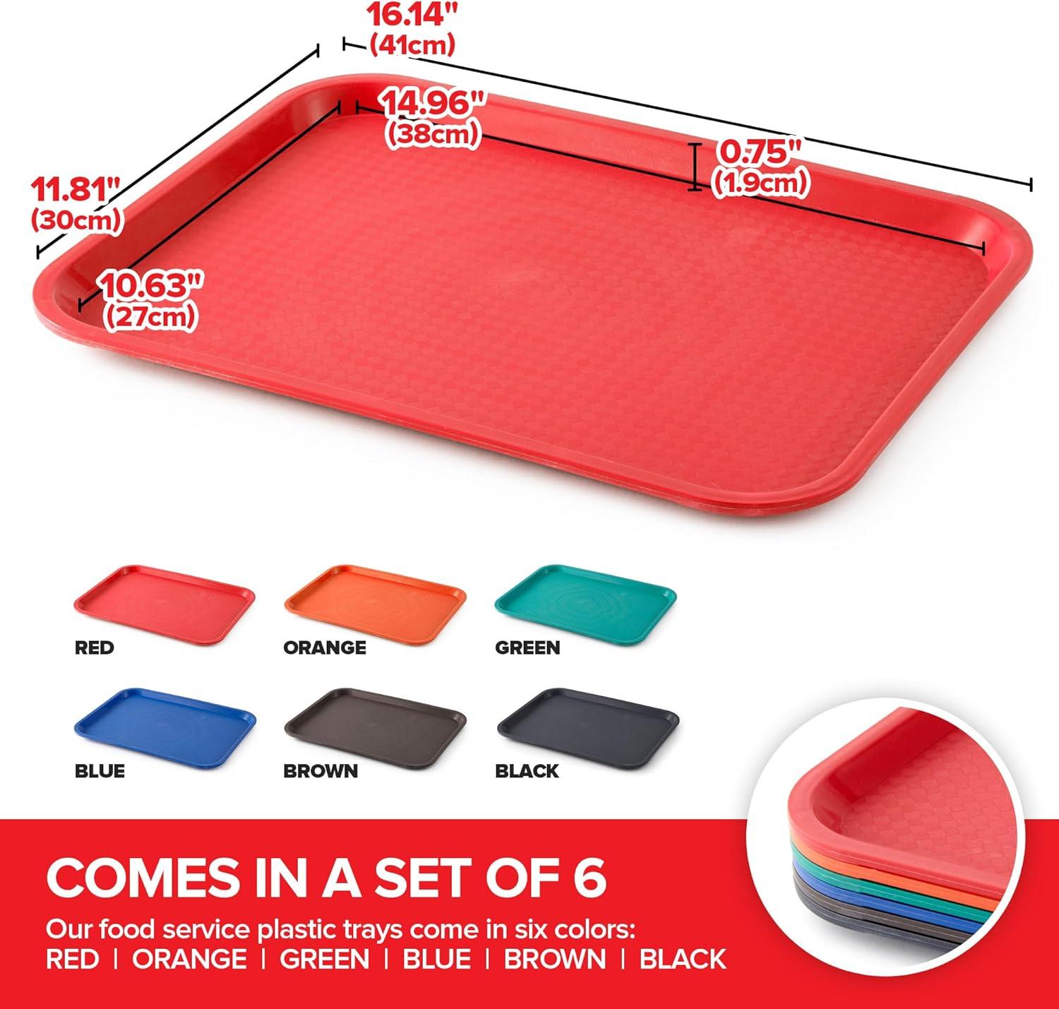 imageStock Your Home Large Plastic Serving Trays for Fast Food Set of 6 16 x 12 Multicolor Cafeteria Tray for Lunch Restaurant Caf Craft Service Carts