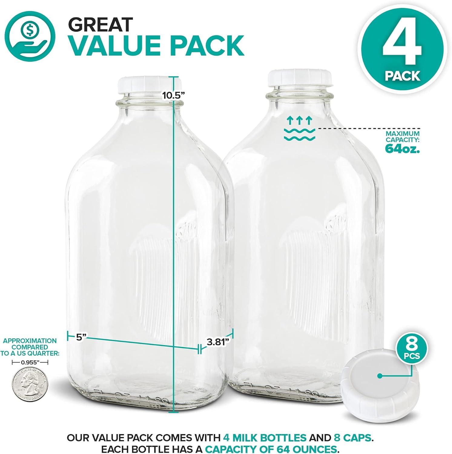 imageStock Your Home Liter Glass Milk Bottles 2 Pack 32Oz Milk Jars with Lids Food Grade Glass Bottles Dishwasher Safe Bottles for Milk Buttermilk Honey Maple Syrup Jam BBQ Sauce64oz 4 Pack