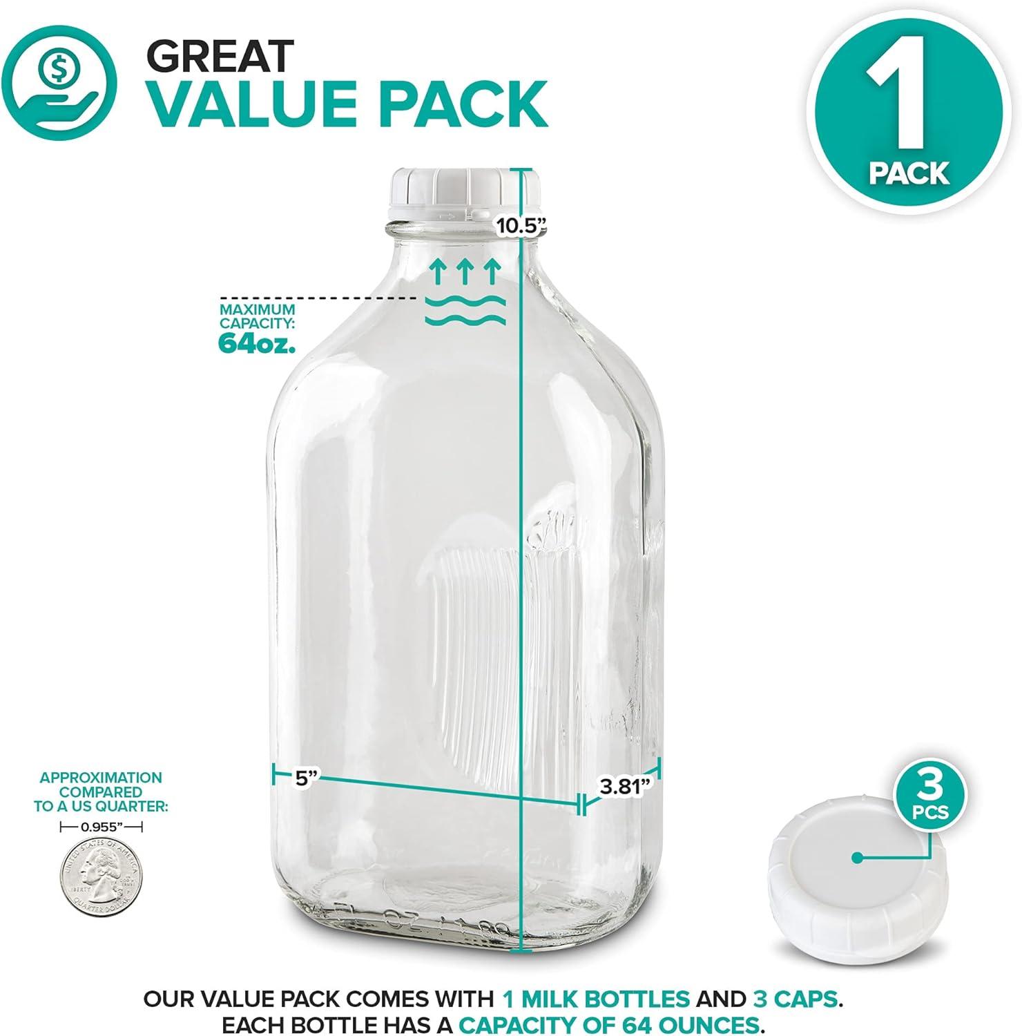 imageStock Your Home Liter Glass Milk Bottles 2 Pack 32Oz Milk Jars with Lids Food Grade Glass Bottles Dishwasher Safe Bottles for Milk Buttermilk Honey Maple Syrup Jam BBQ Sauce64 Ounces