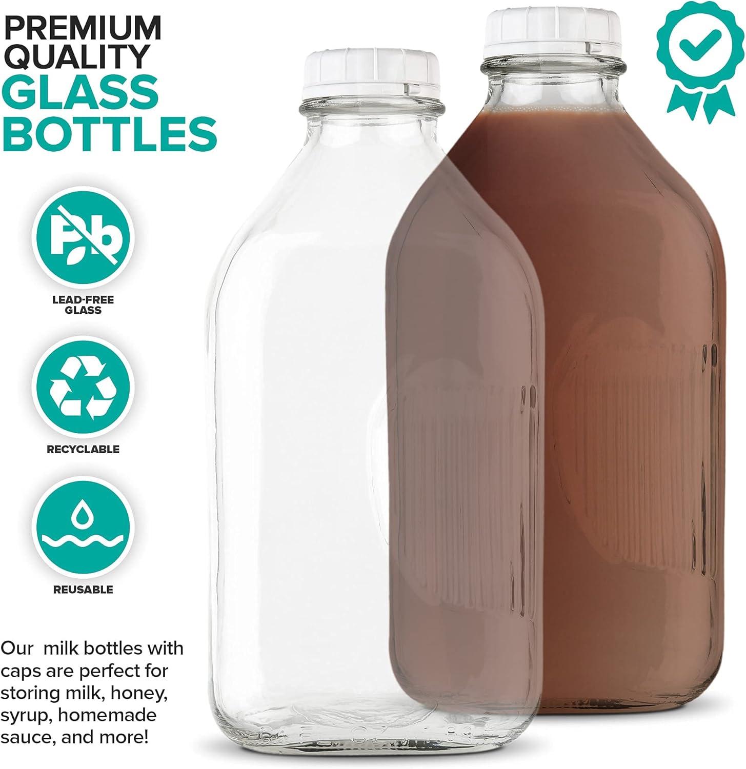 imageStock Your Home Liter Glass Milk Bottles 2 Pack 32Oz Milk Jars with Lids Food Grade Glass Bottles Dishwasher Safe Bottles for Milk Buttermilk Honey Maple Syrup Jam BBQ Sauce64oz 2 Pack