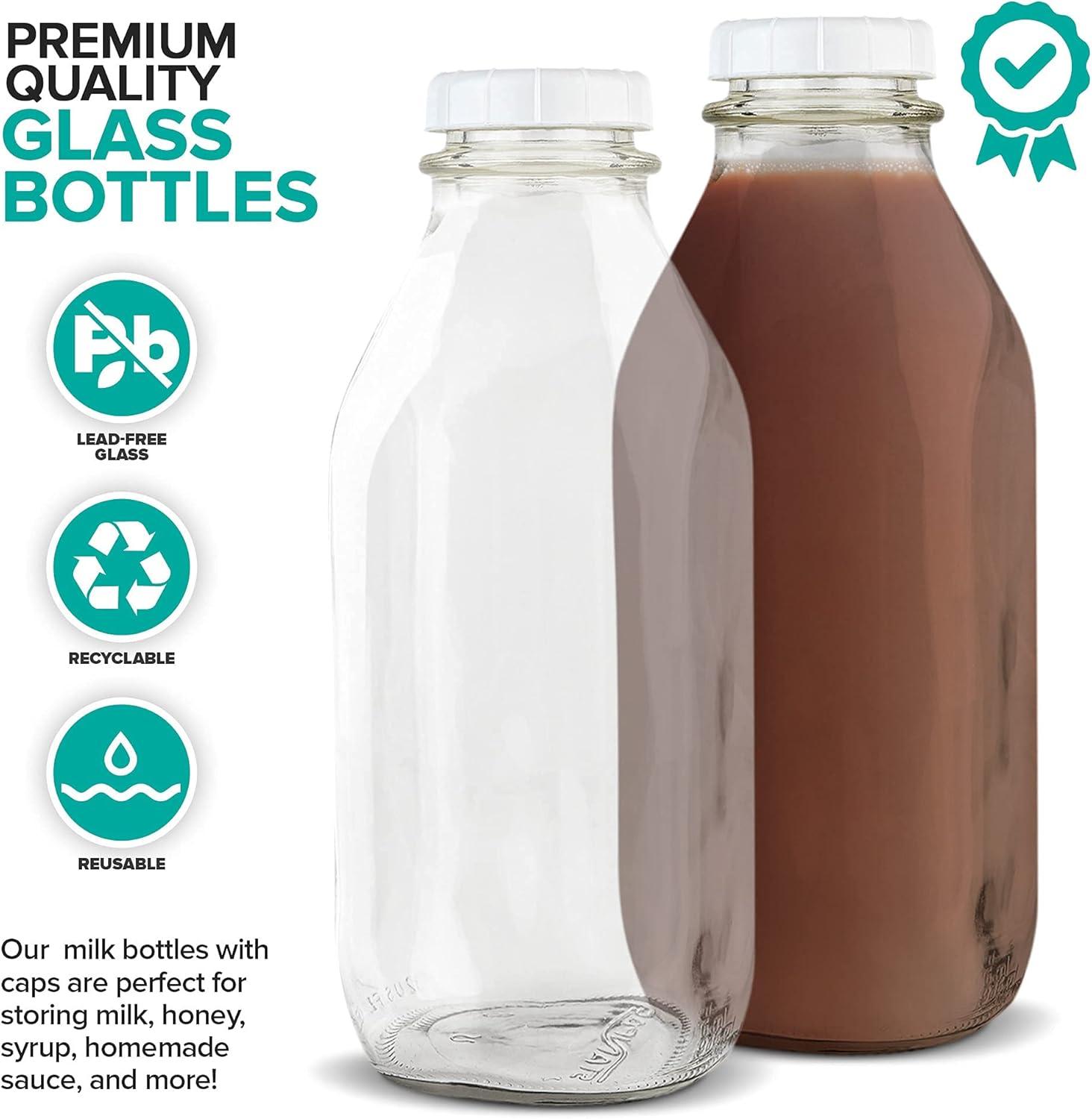 imageStock Your Home Liter Glass Milk Bottles 2 Pack 32Oz Milk Jars with Lids Food Grade Glass Bottles Dishwasher Safe Bottles for Milk Buttermilk Honey Maple Syrup Jam BBQ Sauce32oz 2 Pack