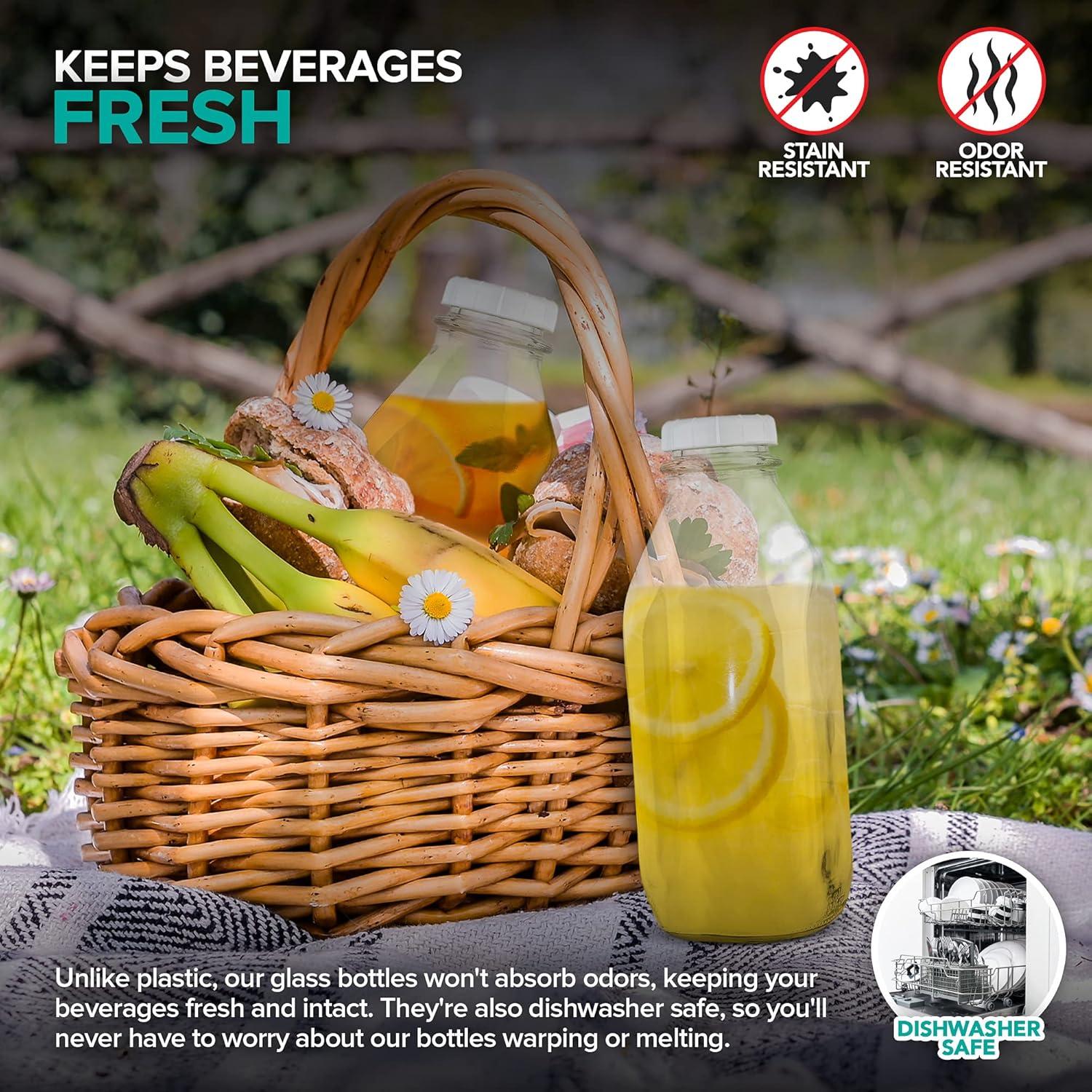 imageStock Your Home Liter Glass Milk Bottles 2 Pack 32Oz Milk Jars with Lids Food Grade Glass Bottles Dishwasher Safe Bottles for Milk Buttermilk Honey Maple Syrup Jam BBQ Sauce32oz 4 Pack
