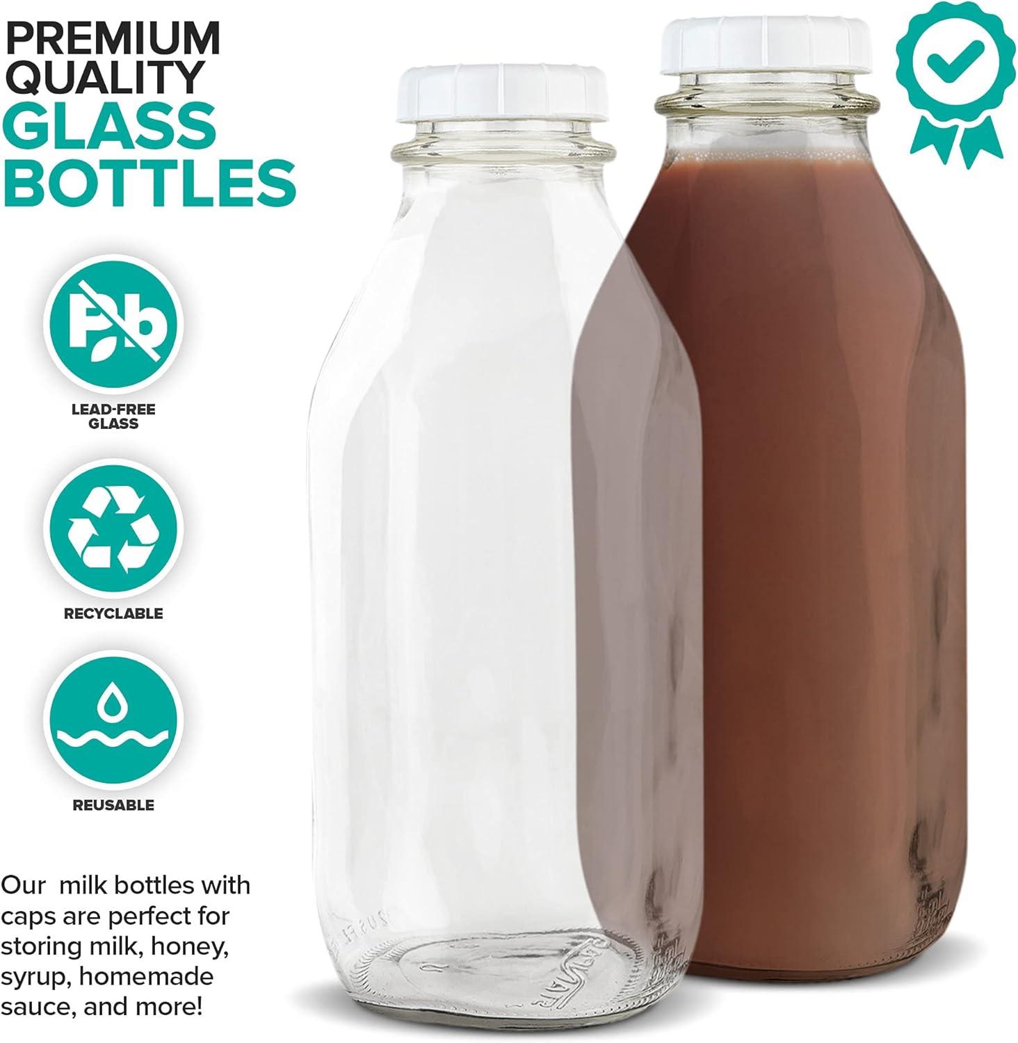 imageStock Your Home Liter Glass Milk Bottles 2 Pack 32Oz Milk Jars with Lids Food Grade Glass Bottles Dishwasher Safe Bottles for Milk Buttermilk Honey Maple Syrup Jam BBQ Sauce32oz 1 Pack