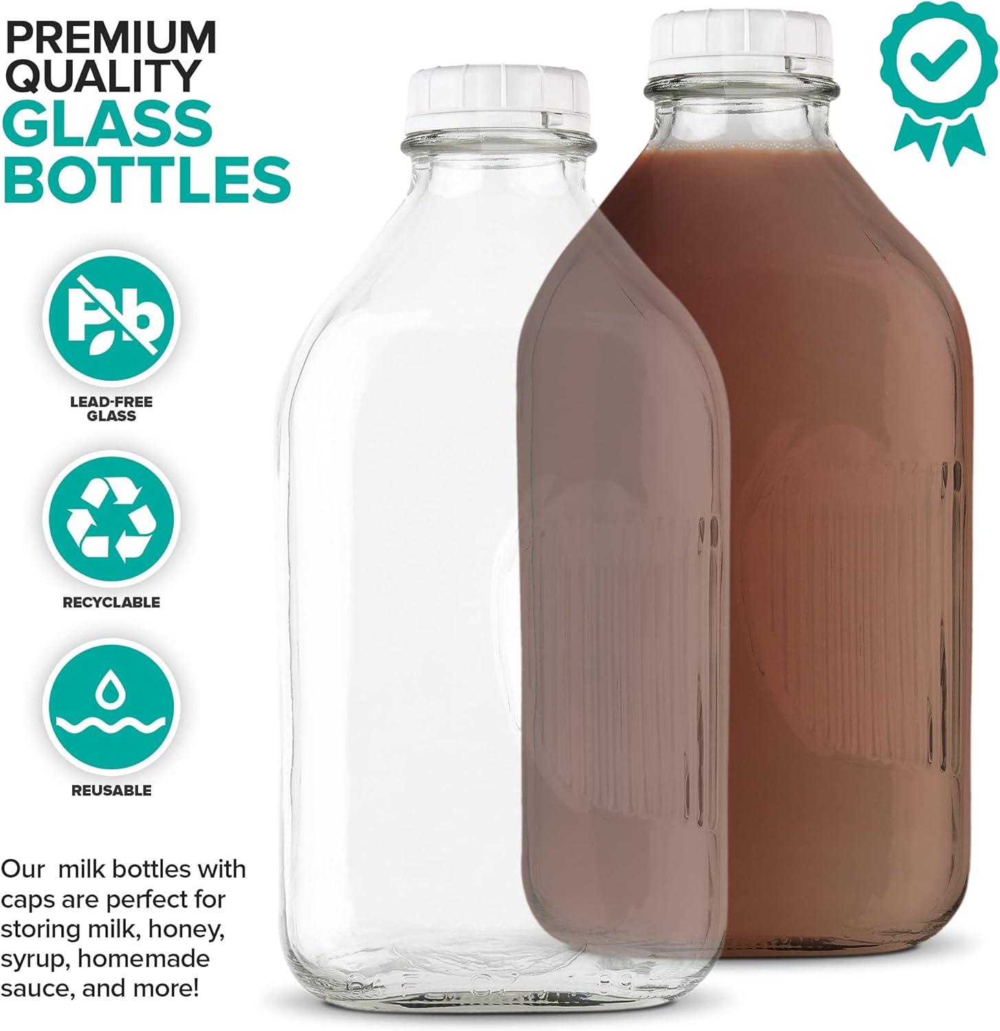 imageStock Your Home Liter Glass Milk Bottles 2 Pack 32Oz Milk Jars with Lids Food Grade Glass Bottles Dishwasher Safe Bottles for Milk Buttermilk Honey Maple Syrup Jam BBQ Sauce64oz 4 Pack