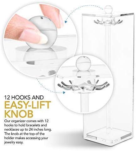 imageStock Your Home Long Necklace Holder with 12 Hooks Acrylic Jewelry Organizer Necklaces Stand and Display Case Jewelry Box for Chains Necklace Holder Box for Dressers amp Vanity Tables Clear