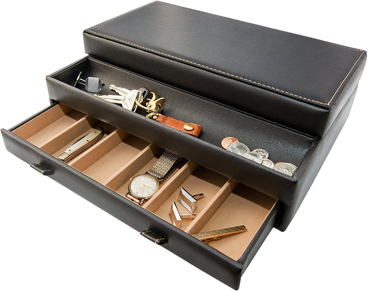 imageStock Your Home Mens Valet Tray Mens Jewelry Box Night Stand Organizers and Storage Bedside Table Organizer Watch Box for Dresser Faux Leather Black amp BeigeBlack Beige