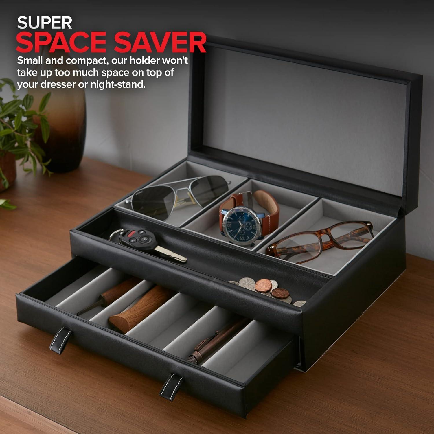 imageStock Your Home Mens Valet Tray Mens Jewelry Box Night Stand Organizers and Storage Bedside Table Organizer Watch Box for Dresser Faux Leather Black amp BeigeBlack Gray